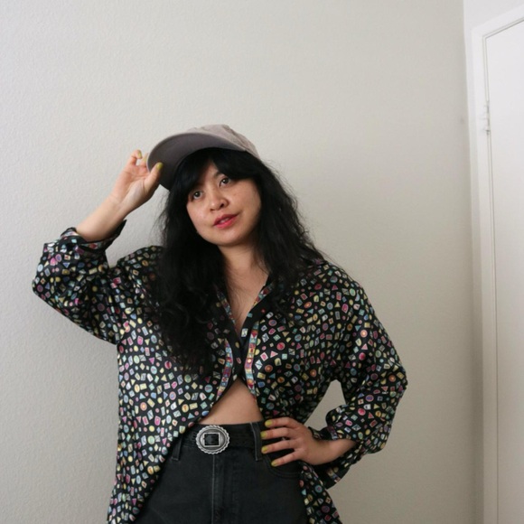Funky geometric black button down shirt - Picture 2 of 6